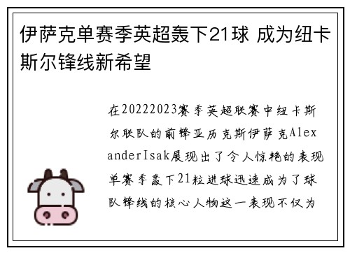 伊萨克单赛季英超轰下21球 成为纽卡斯尔锋线新希望